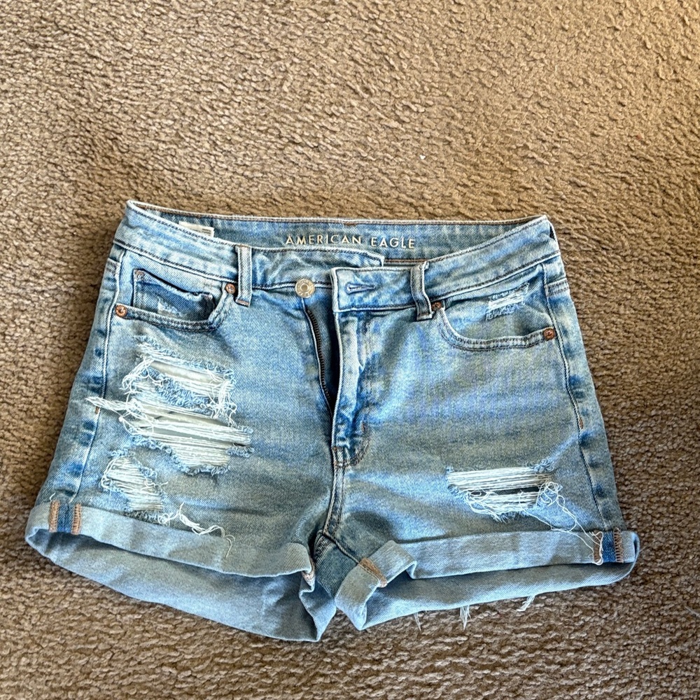 American Eagle Outfitters Light Blue Distressed Jean Shorts